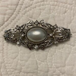 Silver tone & White Cobochon Michelle Lynn Brooch